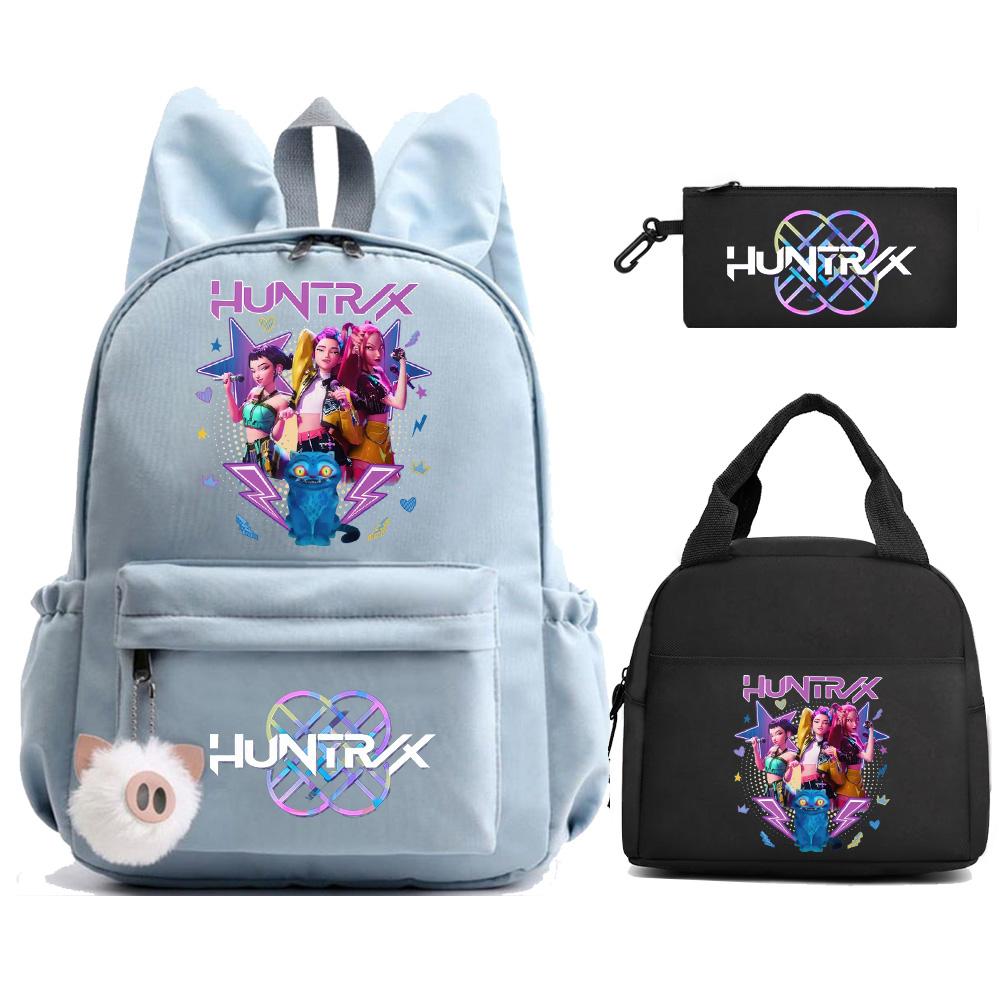3 Stück/Set Anime Kpop Dämonenjäger Bedruckter Rucksack mit Lunchtasche Federmäppchen für Teenager Mädchen Junge Zurück zur Schule Rucksack Große Kapazität Reisetasche