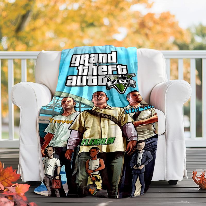 1pc GTA Theme Blanket - Digital Print, Polyester, Cozy for All Seasons, Perfect for Outdoor, and Travel