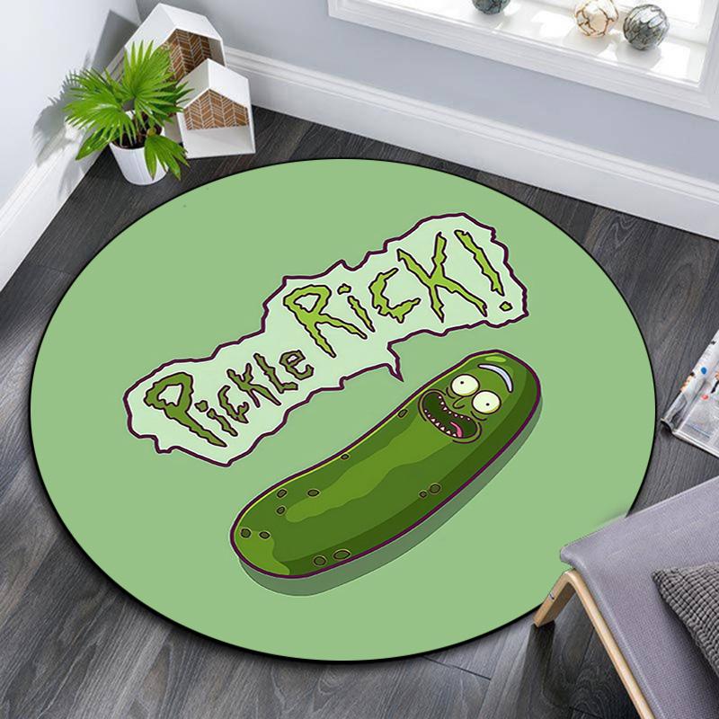 Pickle Rick Round Area Rug,Carpet Rug for Living Room Bedroom Sofa Playroom Decor,Non-slip Floor Mat
