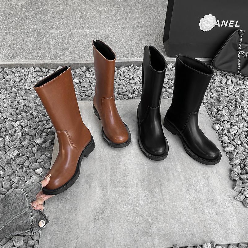 Howi Boots Niche Two Wear Lazy Sleeve Versatile New Mid-tube Boots Round Head Thick-soled Knight Boots Children