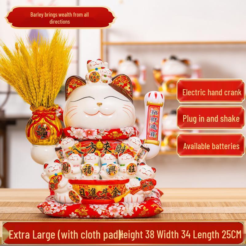Large Waving Hand Lucky Cat Ornament - Cashier Desk Home Decor Gift