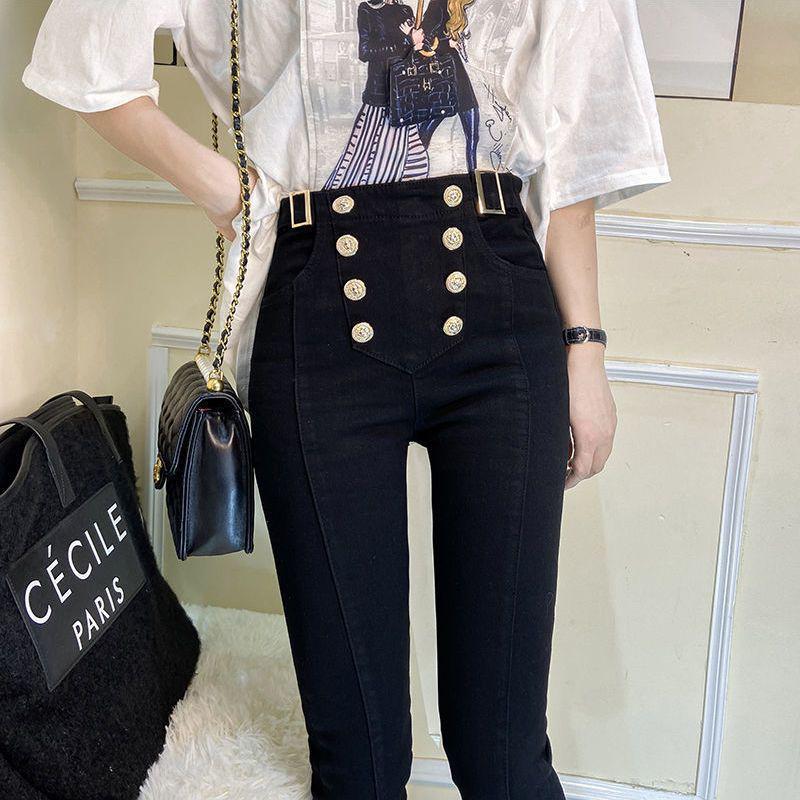 2025 High-Waisted Double-Breasted Velvet Leggings: Slimming Abdominal Control for Women S 80-85