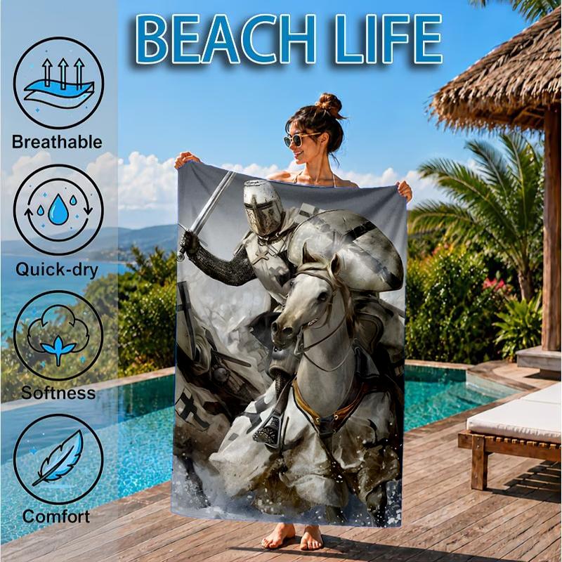 Knightly Warrior In Armor Beach Towel, Microfiber Beach Towel, Perfect For Pool, Beach, Travel, Home Decor Beach Party Fan Gifts