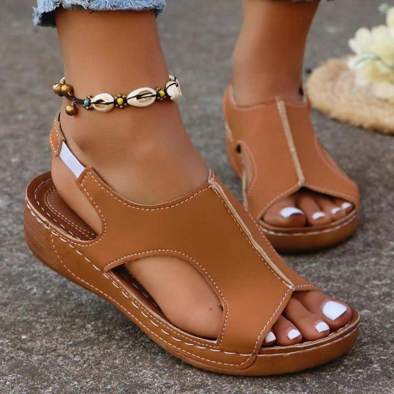 Sandals for Women with Elastic Band Stitching, Hollowed Out Thick Sole and Oversized Open Toe Casual Sandals for Women