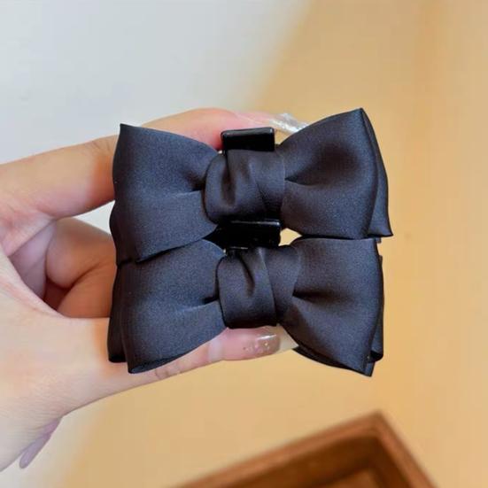 Women Hairpin Smooth Satin Bowknot Decor Anti-slip Teeth Hair Clip Side Bang Small Hair