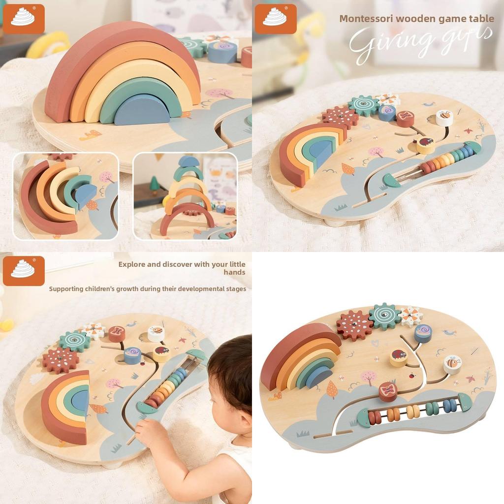 Rainbow Busy Board Montessori Wooden Toy For Infant Hand Eye Coordination Development