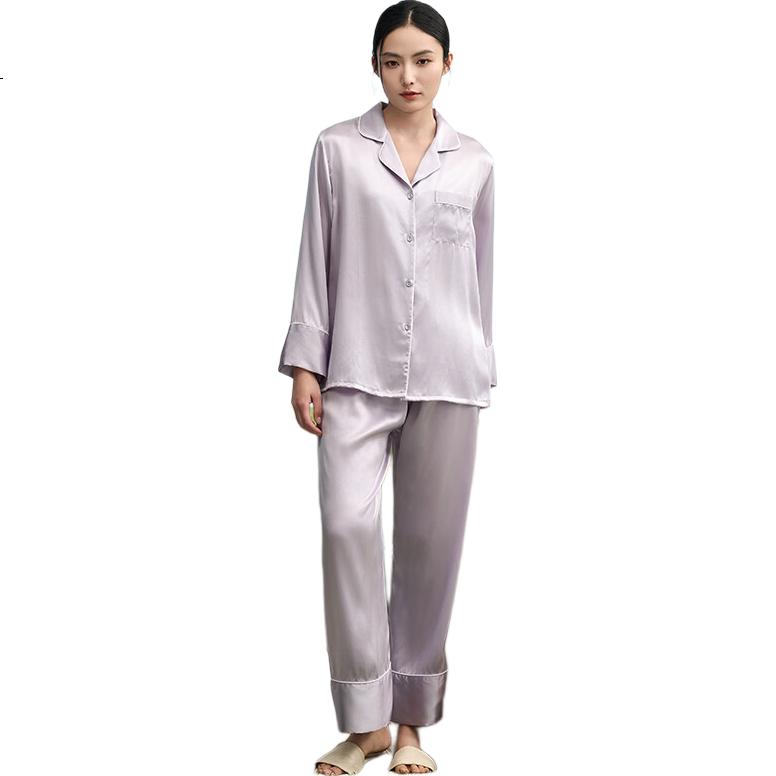 Sijie Silk Pajamas for Women, 100% Mulberry Silk, Simple Solid Color, Couple's Casual Loungewear, Silk Set, Holiday Gift