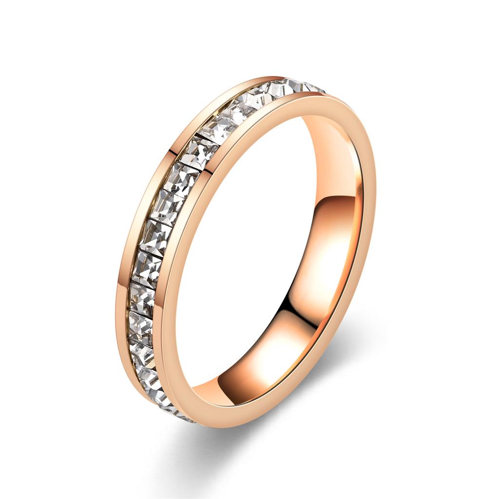 Bague Bague Bande Perles Rondes Personnalité Petit Zircon Cristal Transparent Acier Inoxydable Imperméable Anneaux Dorés Simple Granulaire Bijoux Fins