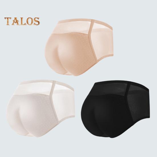 Women Underpants Thin Mesh Patchwork Seamless Mid Waist Butt-lifted Ergonomic Design Fake Butt Padded Butt Enhancer Sponge Hip Pad