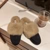 Fashion Slip On Simple Shoes Outwear Woman Warm Shoes Mules Natural Suede Flat Shoes for Women SlippersMules Women's Fur Flats Slippers
