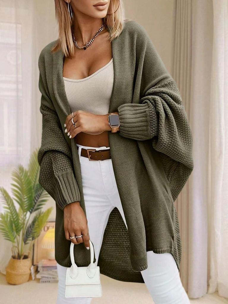 Women's Oversized Long Cardigan Sweater Open Front Batwing Sleeve Fall Knitwear