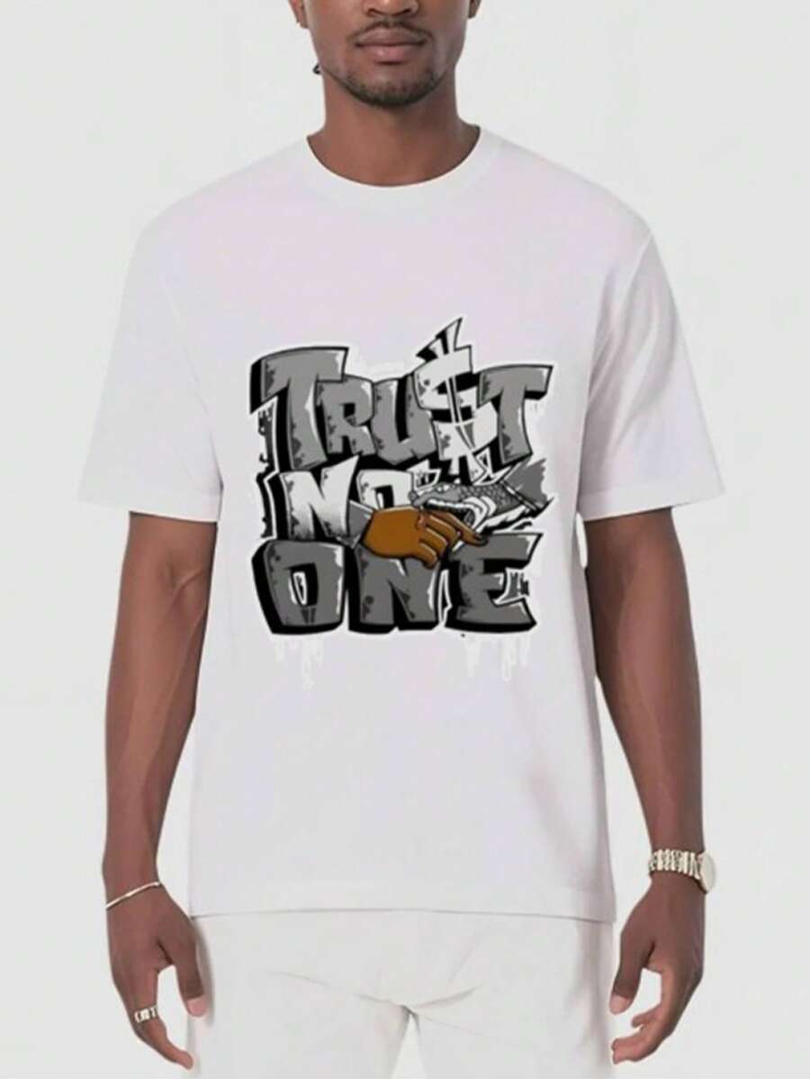 Edgy Black Cotton Unisex T-Shirt | Round Neck, Short Sleeve,  Trust No One  Graffiti Print – Snake & Finger Design XL