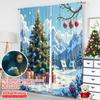 2pcs 2D Flat Printing Merry Christmas Popular Curtains Christmas Village Snow Gifts Tree Polyester Without Electricity Festive