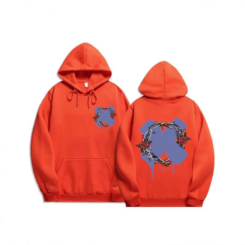 Unisex Hooded Sweatshirt With Rose Fork Print Loose Fit Winter Casual Sportswear