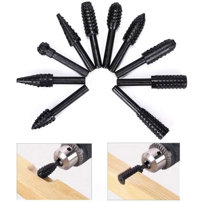 Set of Rasps for Wood - DLZAOAO - 10 Pieces - CC45 Steel - Length 58 Mm - Diameter 12 Mm