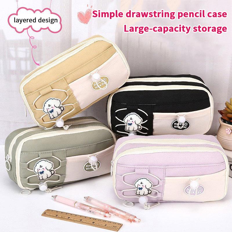 Simple Large Capacity Student Pencil Case Multi-Layer Flip Style Cute Pencil Pouch Ins Canvas Gel Pen Organizer Kids