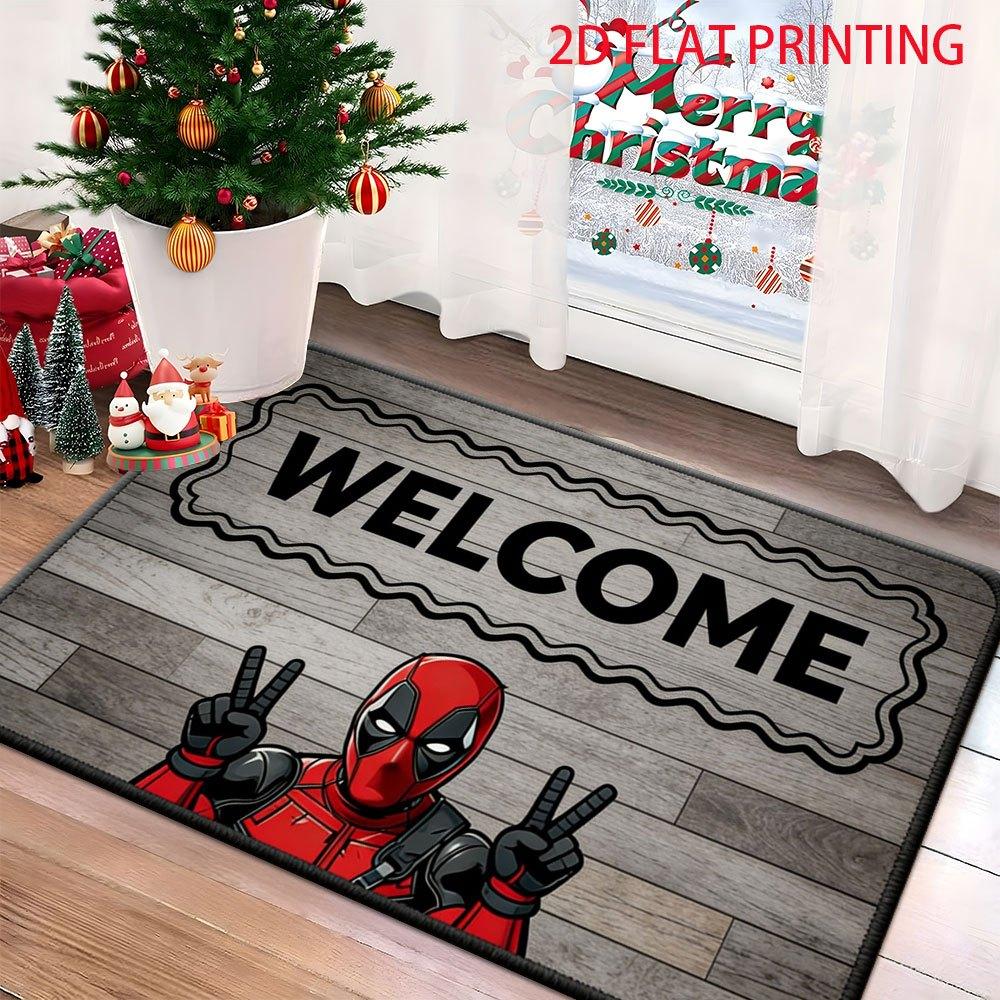 1pc Marvel 2D Flat Printing Deadpool Polyester Door Mat | Suitable for Home Entrances, Bedroom and Bathroom Doors, Easy-to-Cle