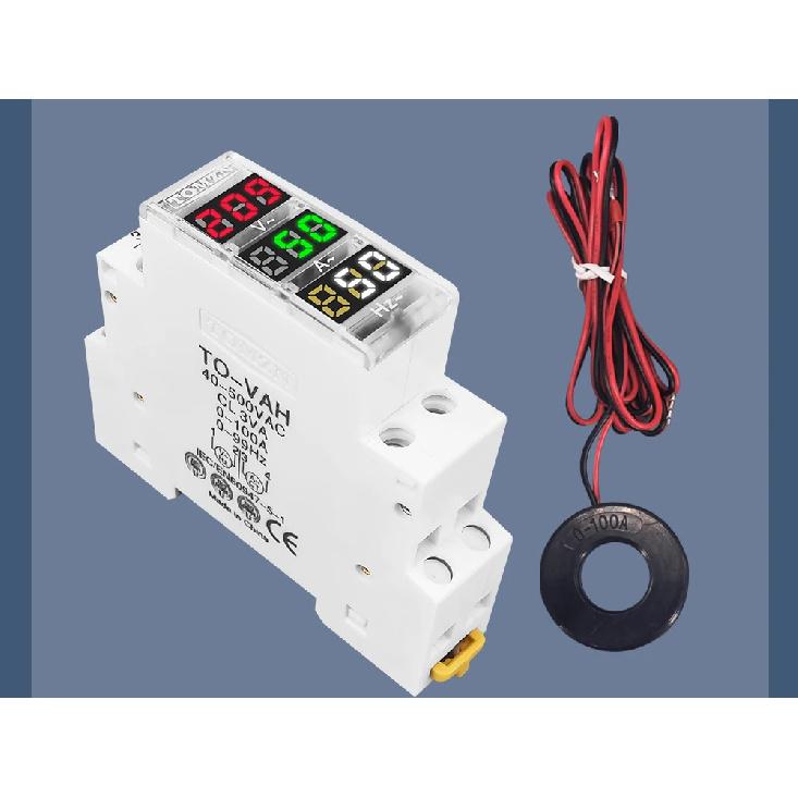 Din Rail 3in1 Single Phase Ampere Voltage Frequency Meter Ac 0-99Hz 100A Voltmeter Indicator LED Digital Display 110V 230V TOMZN