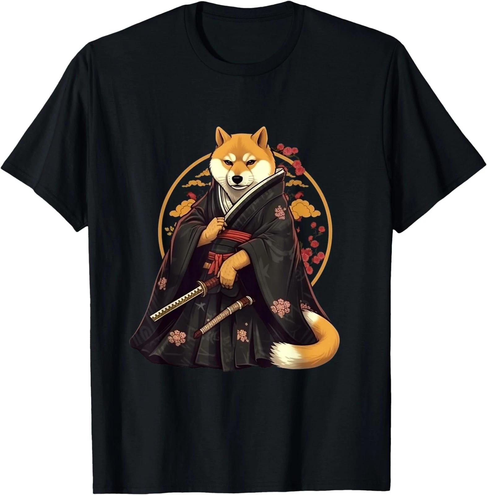 Японская собака Сиба-ину Укиё-э Аниме Катана Забавное Японское Искусство Футболка XL