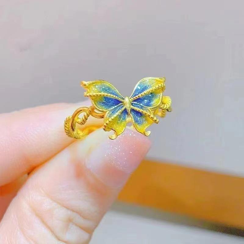 Gradual Change Color Butterfly Ring Fairy Fairy Fluttering Retro High Sense Versatile Niche Design Pink Purple Ring