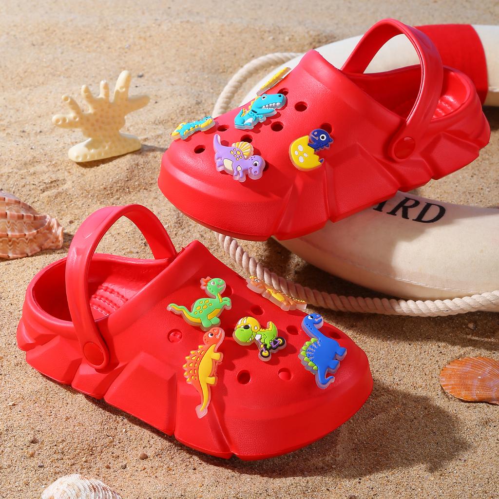 Boys' Casual Breathable Clogs with Luminous Cartoon Dinosaur Decoration, Lightweight Clogs for Shower, Beach and Pool 3057