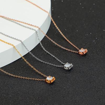 18k Rose Gold Minimalist Zircon Diamond Necklace for Women