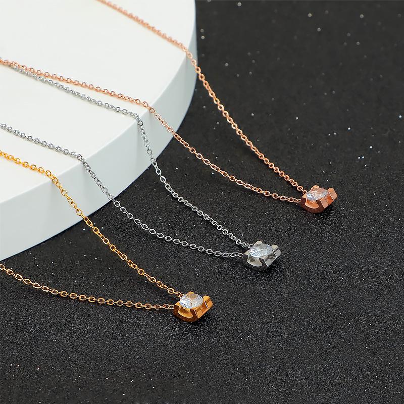 18k Rose Gold Minimalist Zircon Diamond Necklace for Women