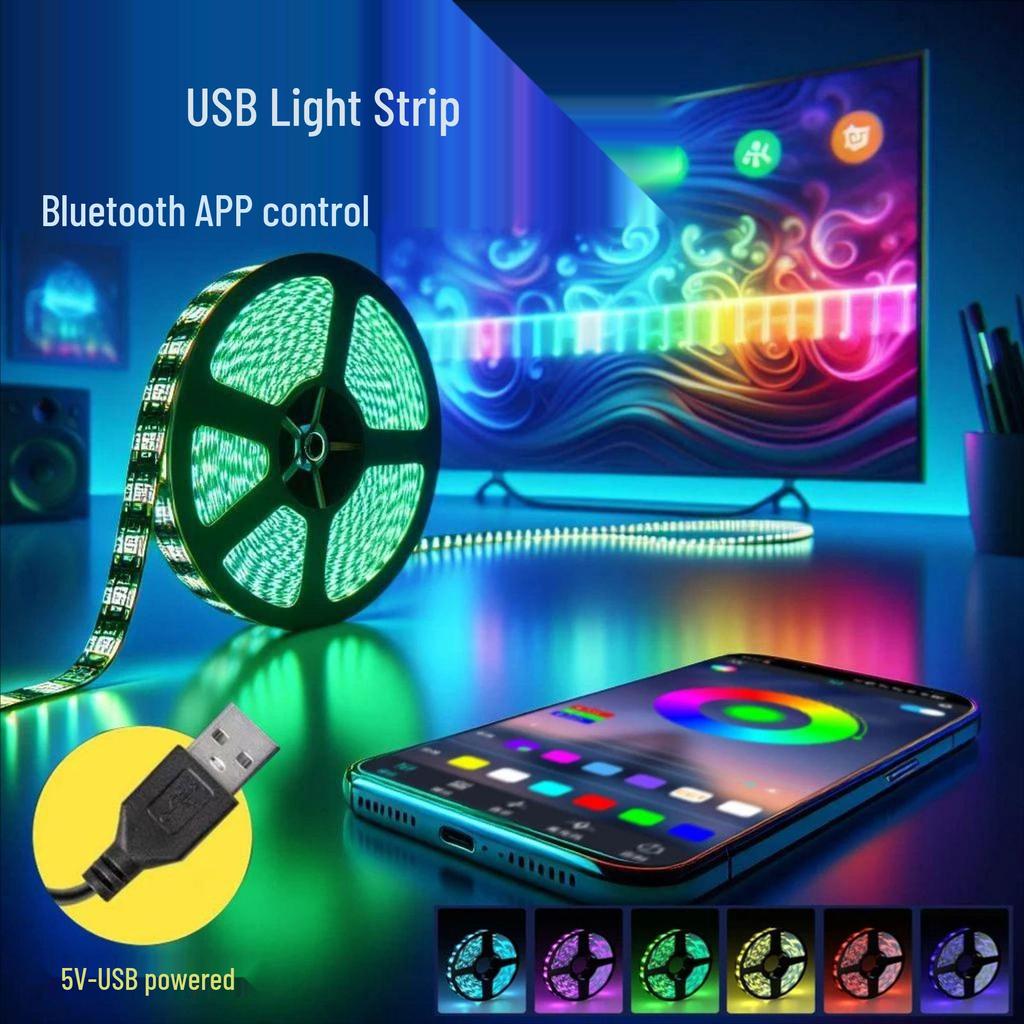 5V LED RGB Strip Lights with USB Bluetooth, Colorful Light Bar for TV Ambiance & Wall Decor