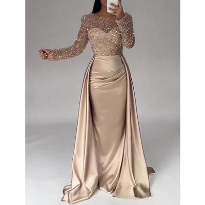 Elegante Vestido de Noche Lentejuelas Manga Larga para Eventos de Socialité 2025