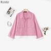 ZANZEA Women Casual Turn Down Collar Loose Long Sleeve Stripe Blouse