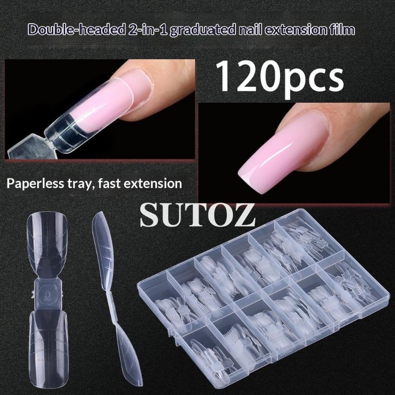120 Paar doppelseitige Nagel-Dualformen, wiederverwendbare quadratische Sarg-Verlängerungsformen, Gel-Aufbau-Spitzen, professionelle Salon-Nagelkunst