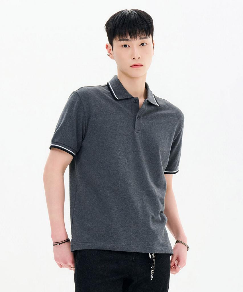 CHASECULT Unisex Tip Color Block Cool Collared Short Sleeve T-Shirt-Fbzu5701D09