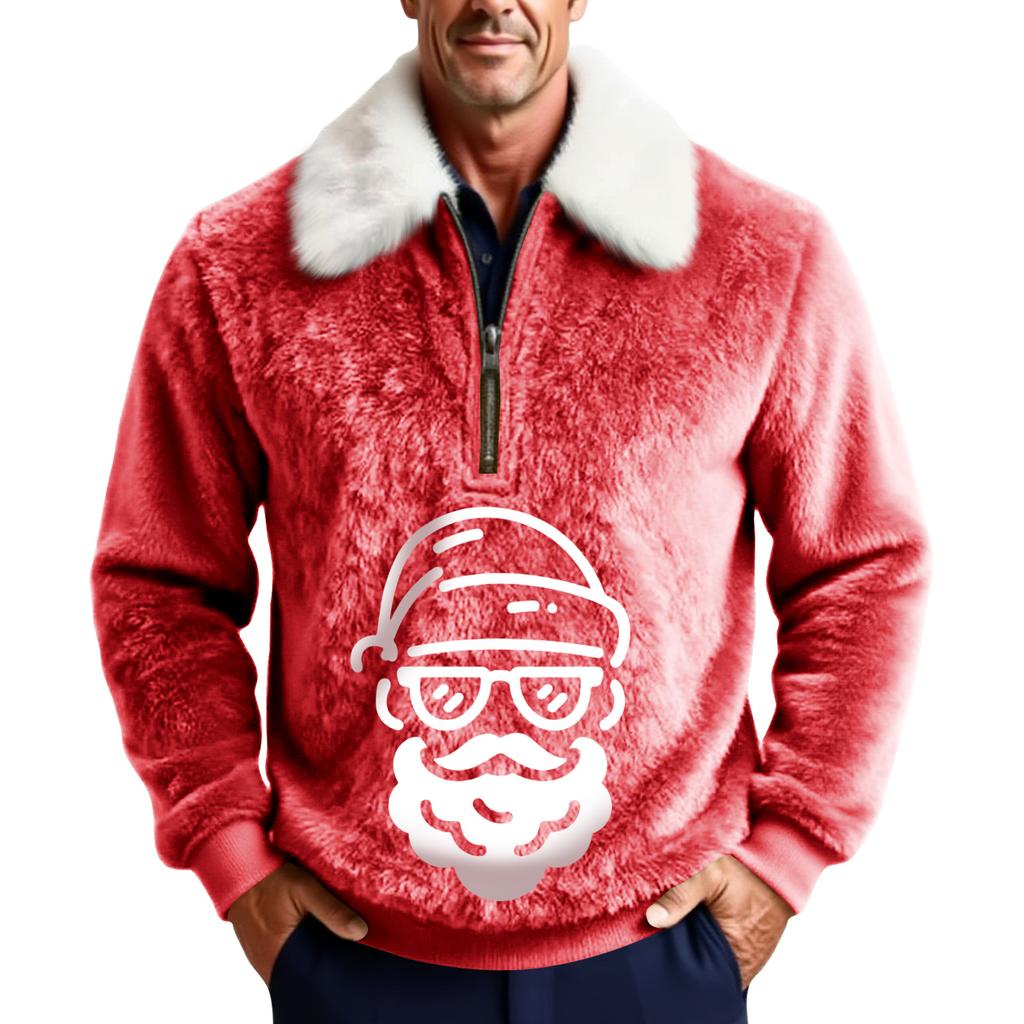 Men's Christmas Print Stand Collar Fleece Sweatshirt