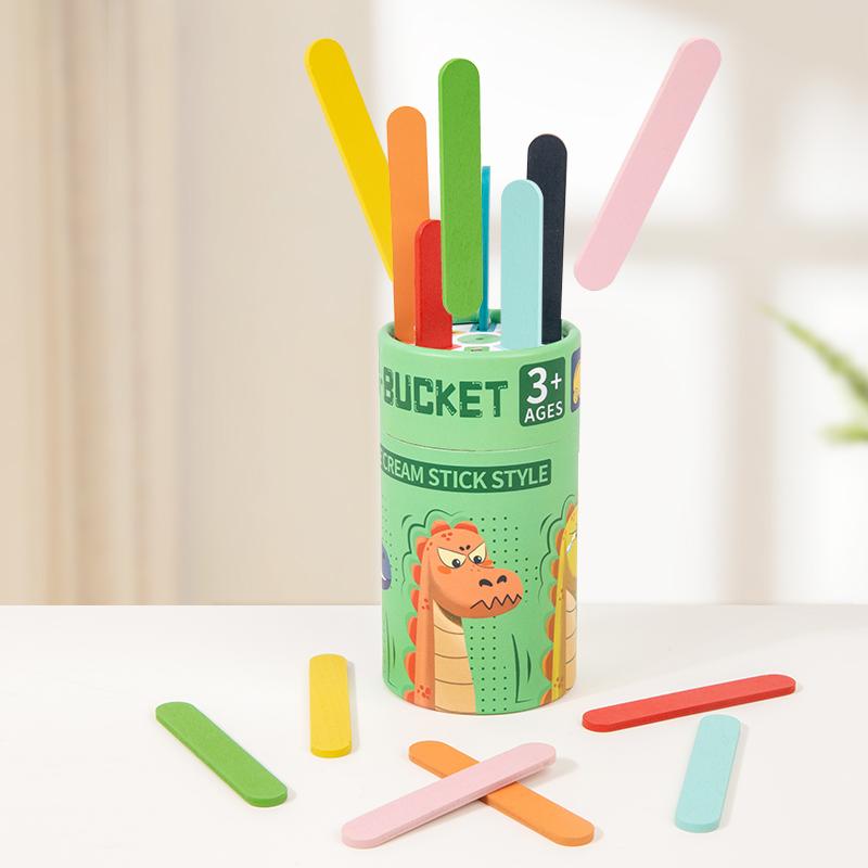 Kids Color Classification Cognition Cup Kindergarten Montessori Early Education Classification Bucket Colored Wooden Stick Toys