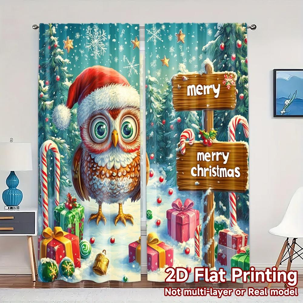 

2pcs,Curtains Christmas Cute Owl Gifts (3) Chic Chic Curtain Versatile Polyester Fabric Curtains Decorations Decorative for 52.50×116.00 CM 2pcs