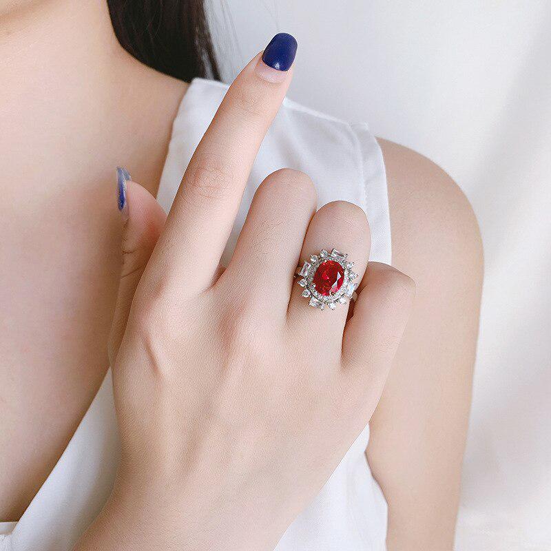 Lindon Gorgeous Design Silvering  Jewelry Gemstones Oval    Ring for Women Size6-9 Delicate Female Party Fine Jewelry