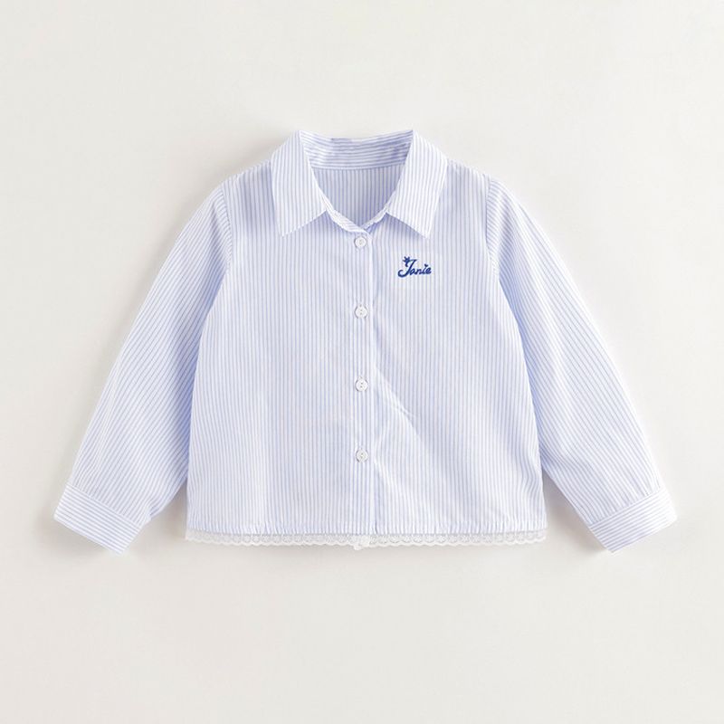 Mark Jenny Girls  Fresh Striped Miu-Style Lace Shirt Children s Shirt 2026 Spring Collection 250179 Blue Stripe 160