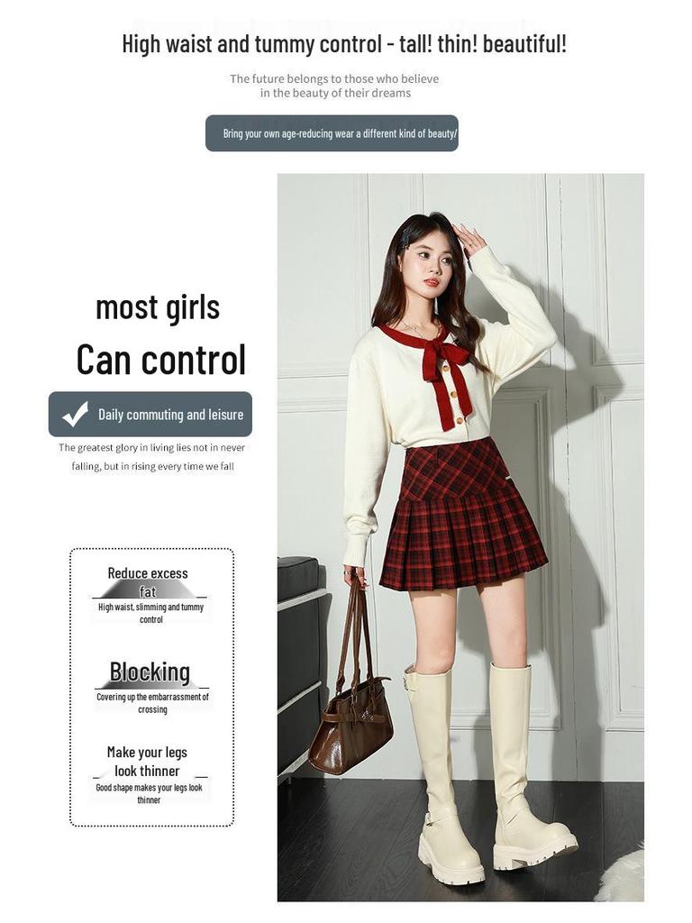2025 College-Style Retro Pleated Wool Blend High-Waisted Midi Skirt - Slim and Visually Elongating