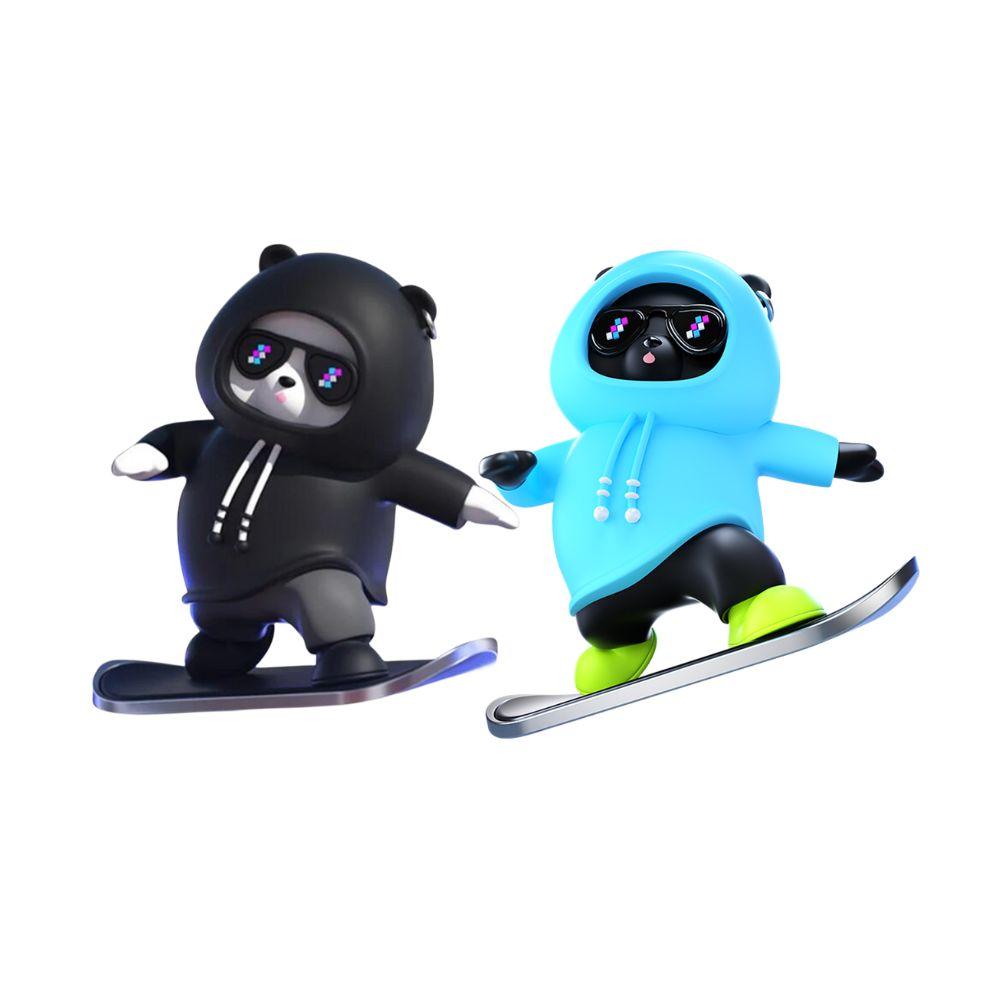 2PCS Panda Dashboard Ornaments Skateboard Car Decoration Moving Bear Slide Decorative Moving Doll Car Sliding Skate Figure