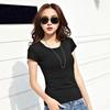 Summer Women Tshirt V Neck Slim Fit Short Sleeve Solid Color Stretchy Pullover Tops