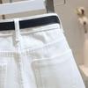 Women's 2025 Summer White High-Waisted Frayed Hem Denim Shorts - Loose, Slimming, Trendy Wide-Leg Hot Pants