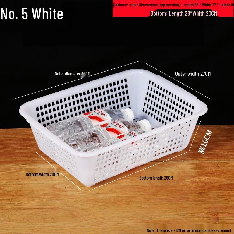 Large White Plastic Rectangular Kitchen Basket for Draining, Washing, and Storage