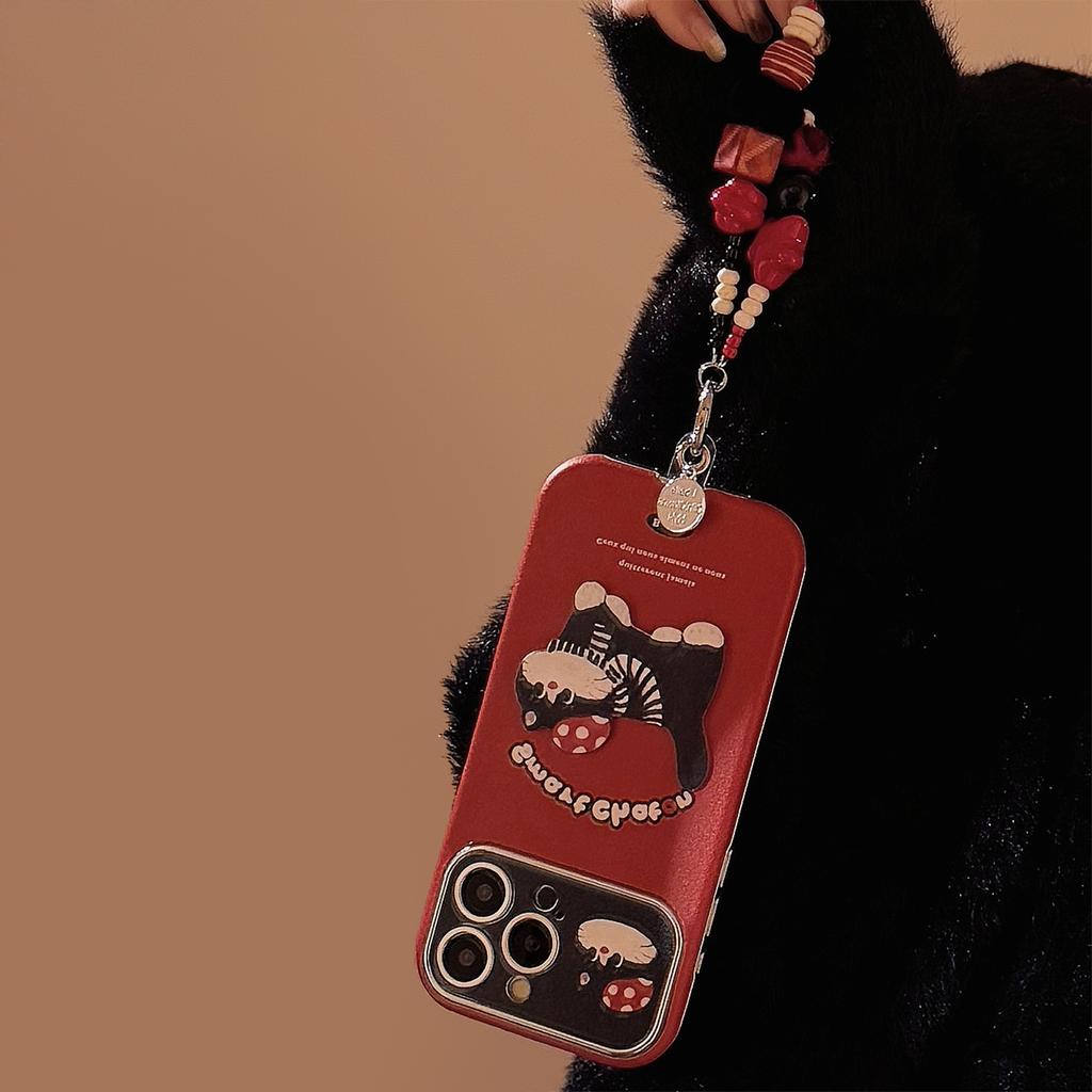 Ins Red Cartoon Cat Suitable for 16pro Max Apple Mobile Phone Case Iphone15 Leather Cartoon 17 Hanging Chain