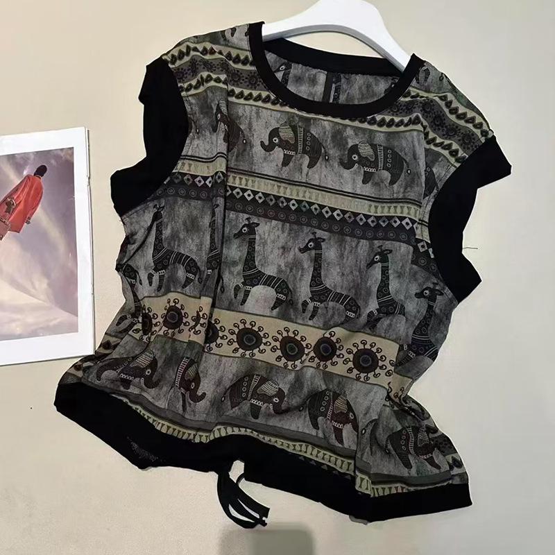 2026 Summer Casual Loose Fit Short Sleeve Round Neck T-Shirt for Young Moms