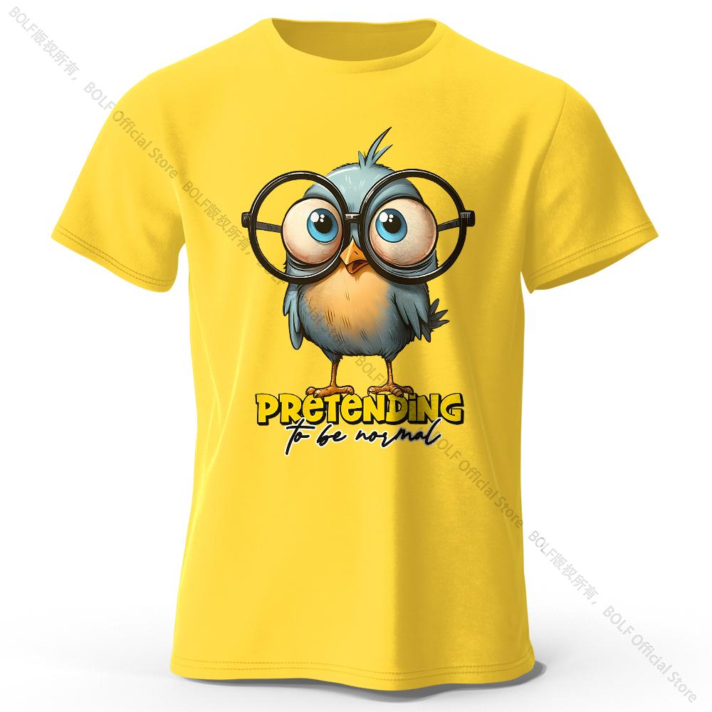 Asian Size Whimsical Cartoon Bird Doodle Print 100 Cotton TShirt Ultra Soft Round Neck Short Sleeve Tee For Unisex WOMEN