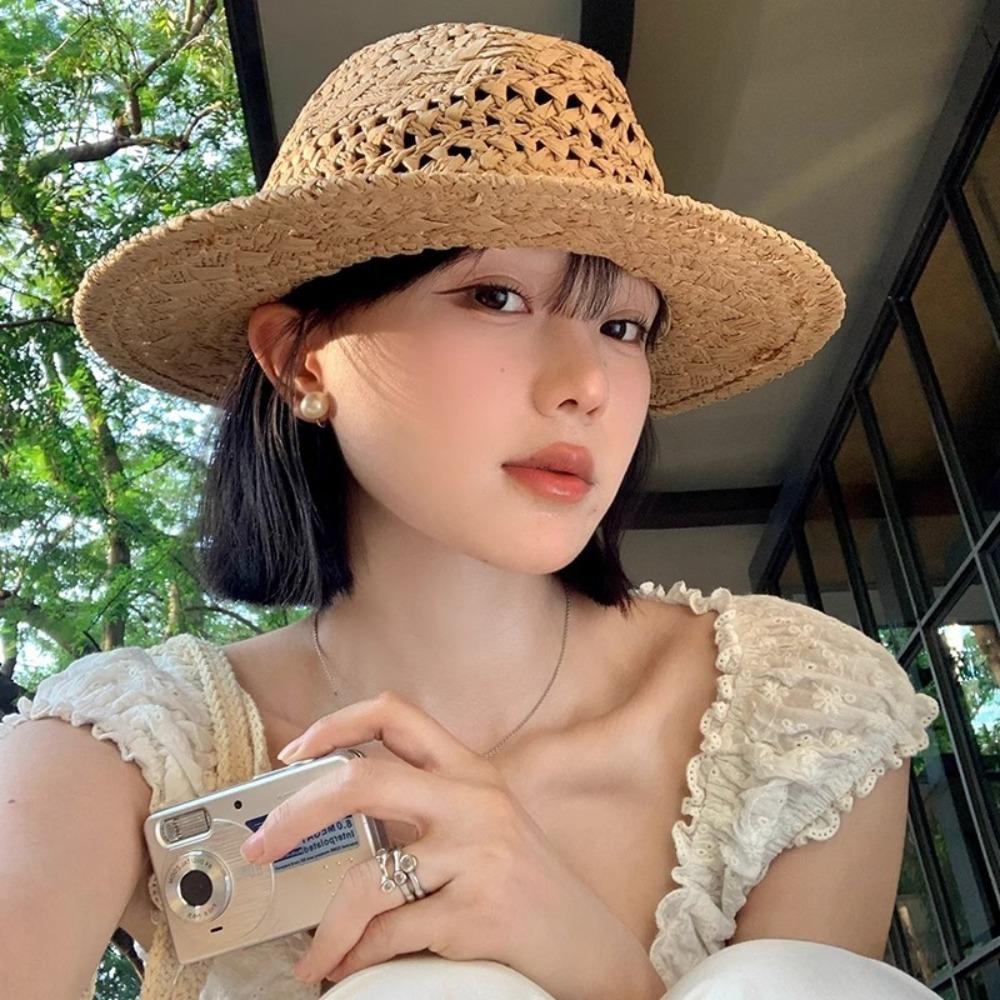 Jazz Western Cowboy Hat Wide Brim Visor Cap American Hollow Straw Hat  Summer