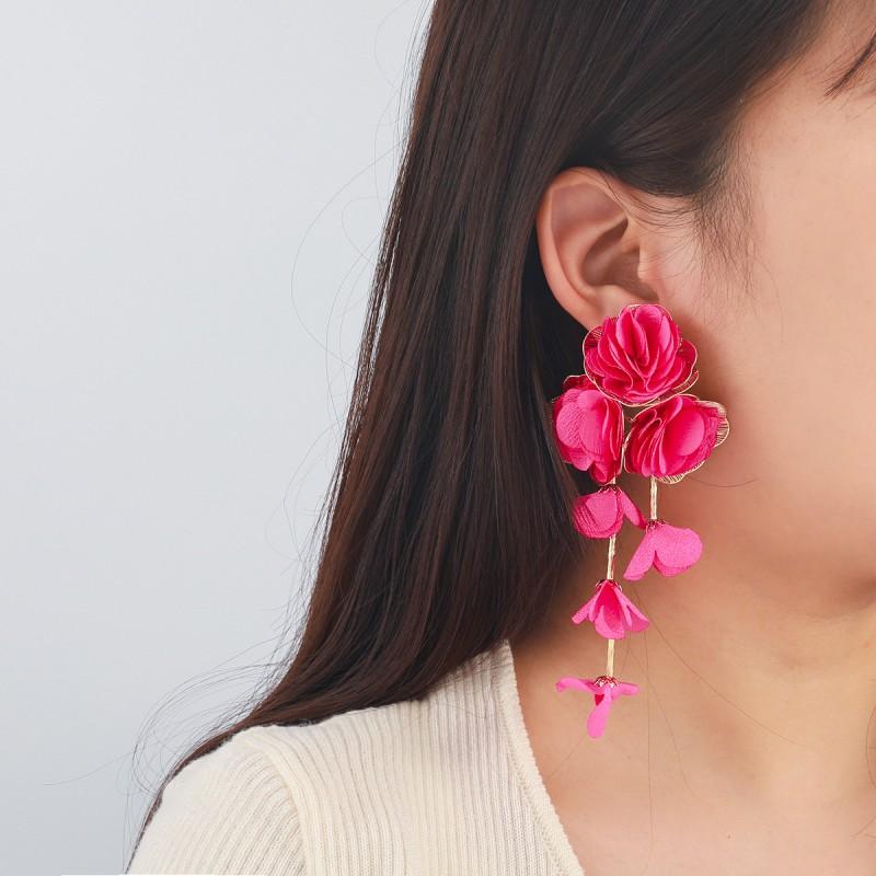 Floral Chiffon Layered Earrings Women Beach Vacation Statement Lightweight Luxury Minimalist Design