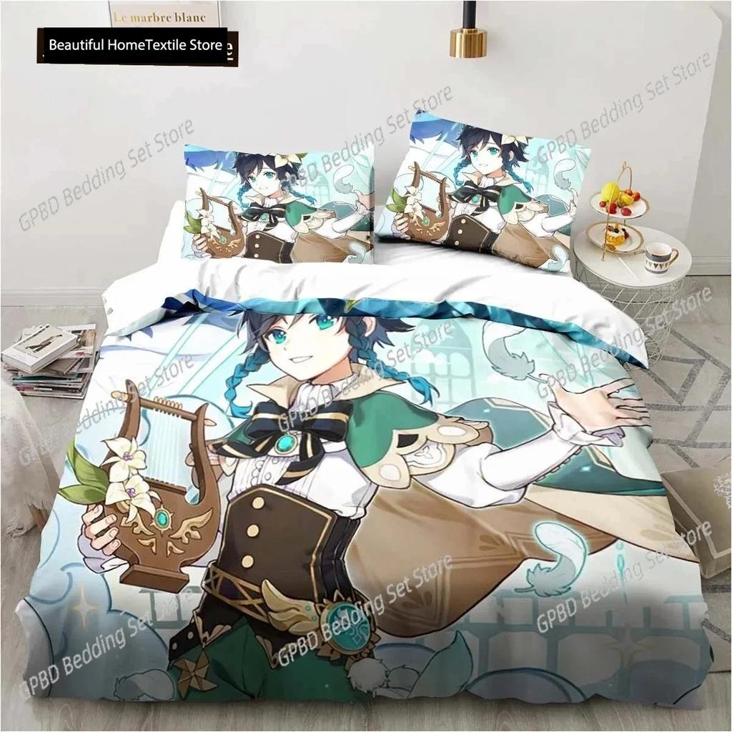 Cartoon Anime Genshin Impact Game 3D NEW Duvet Cover Pillowcase Bedding Set Adult Boy Girl Bedroom Children Single Double Large