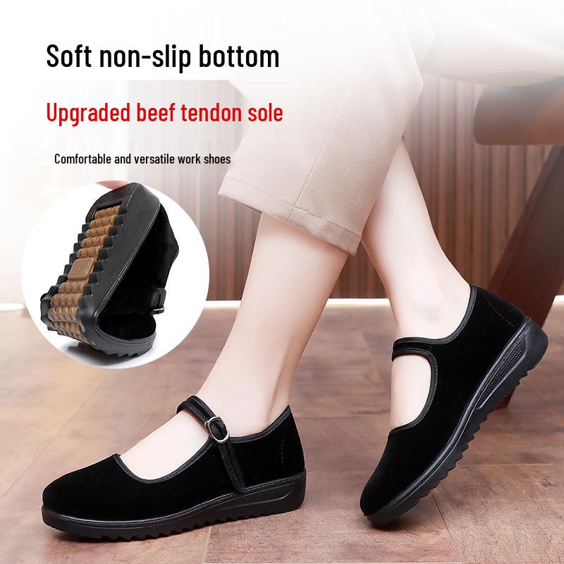 Dámské látkové boty ze staré Pekingu, měkká protiskluzová podrážka, černé pracovní a taneční boty