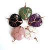 Ancient Red Copper Hand-Wound Peach Heart Natural Stone Heart-Shaped Powder Crystal Tree Of Life Necklace N519